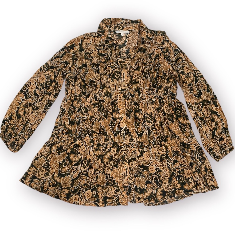 Olivaceous Black and Tan Paisley Long-Sleeve Top